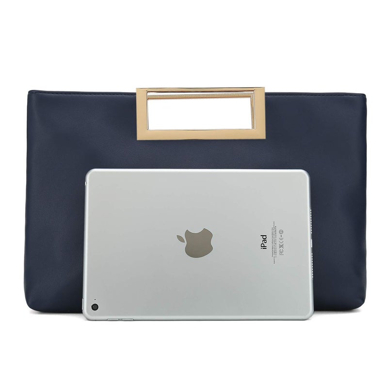 CHARMING TAILOR Fashion PU Leather Handbag Stylish Women Convertible Clutch Purse (Navy) - Image 4